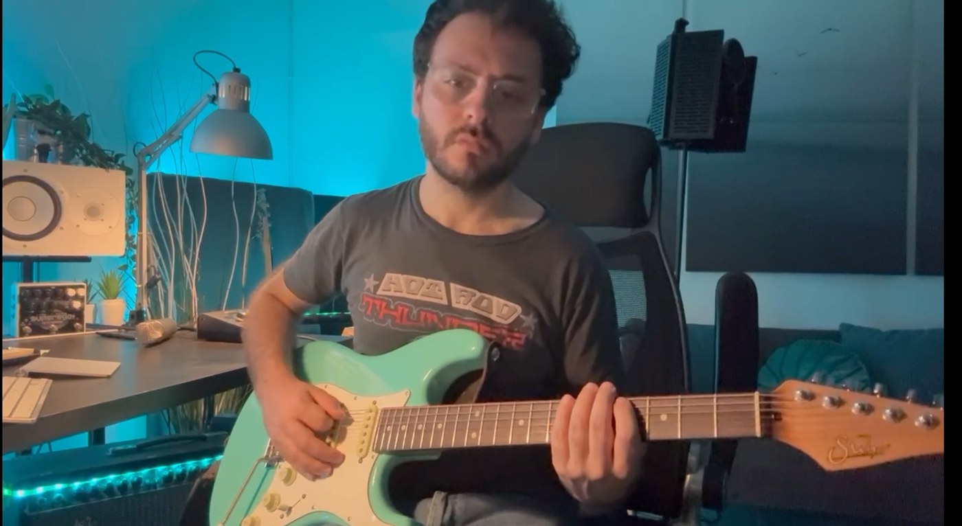 Guitarist recording remotely for Shehnai Funk