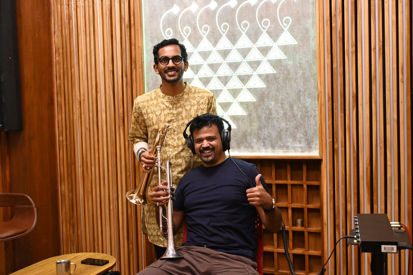 Omkar Dhumal with a trumpet player for Shehnai Funk